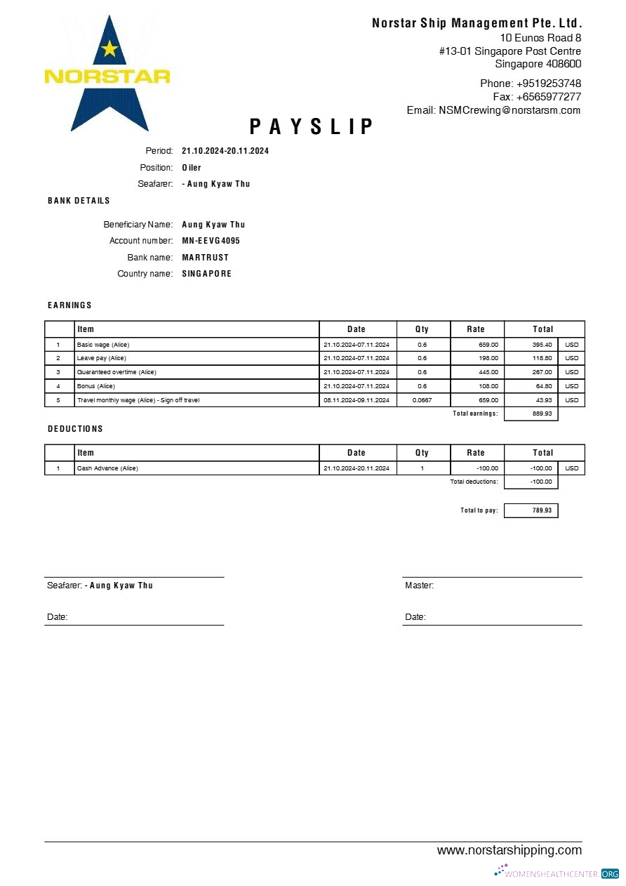 Download Norstar Ship Management payslip template in Word and PDF formats.pdf, 1 Photoshop template